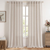 MIULEE Faux Linen Farmhouse Curtains Rod Pocket Beige 42Wx96L